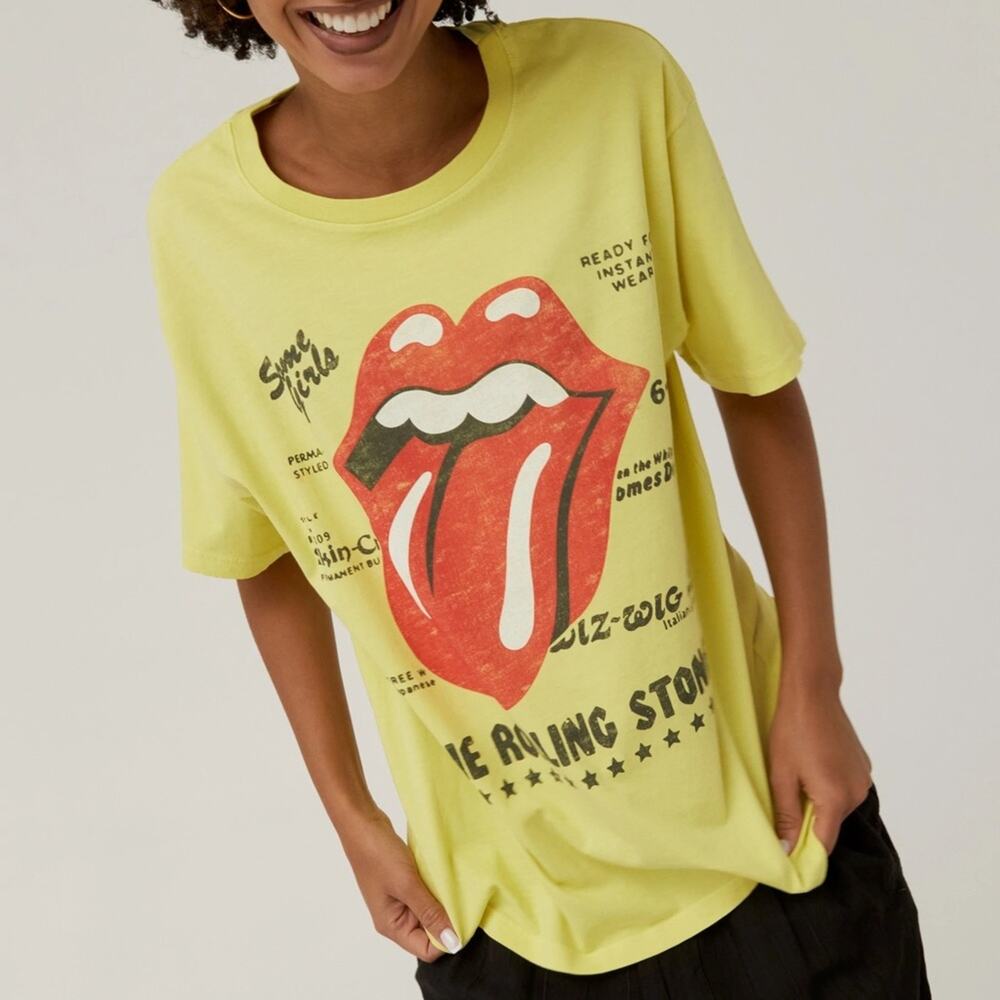 DAYDREAMER NWOT Rolling Stones 1978 Boyfriend Band Tee Yellow Large Relaxed Fit
